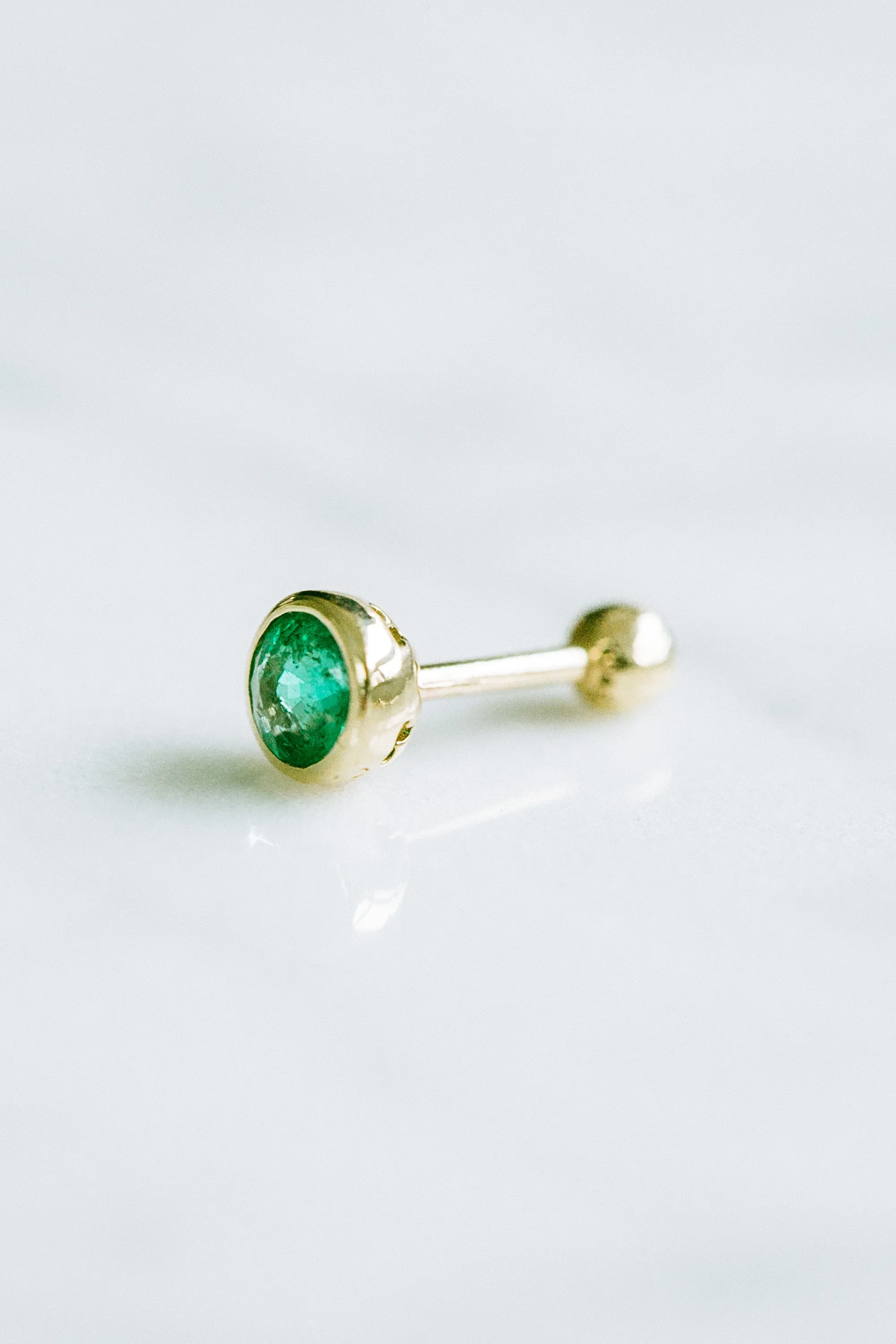 14K 18K Solid Gold Genuine 4mm Emerald Stone Bar Ear Stud Cartilage Tragus Helix Barbell Piercing