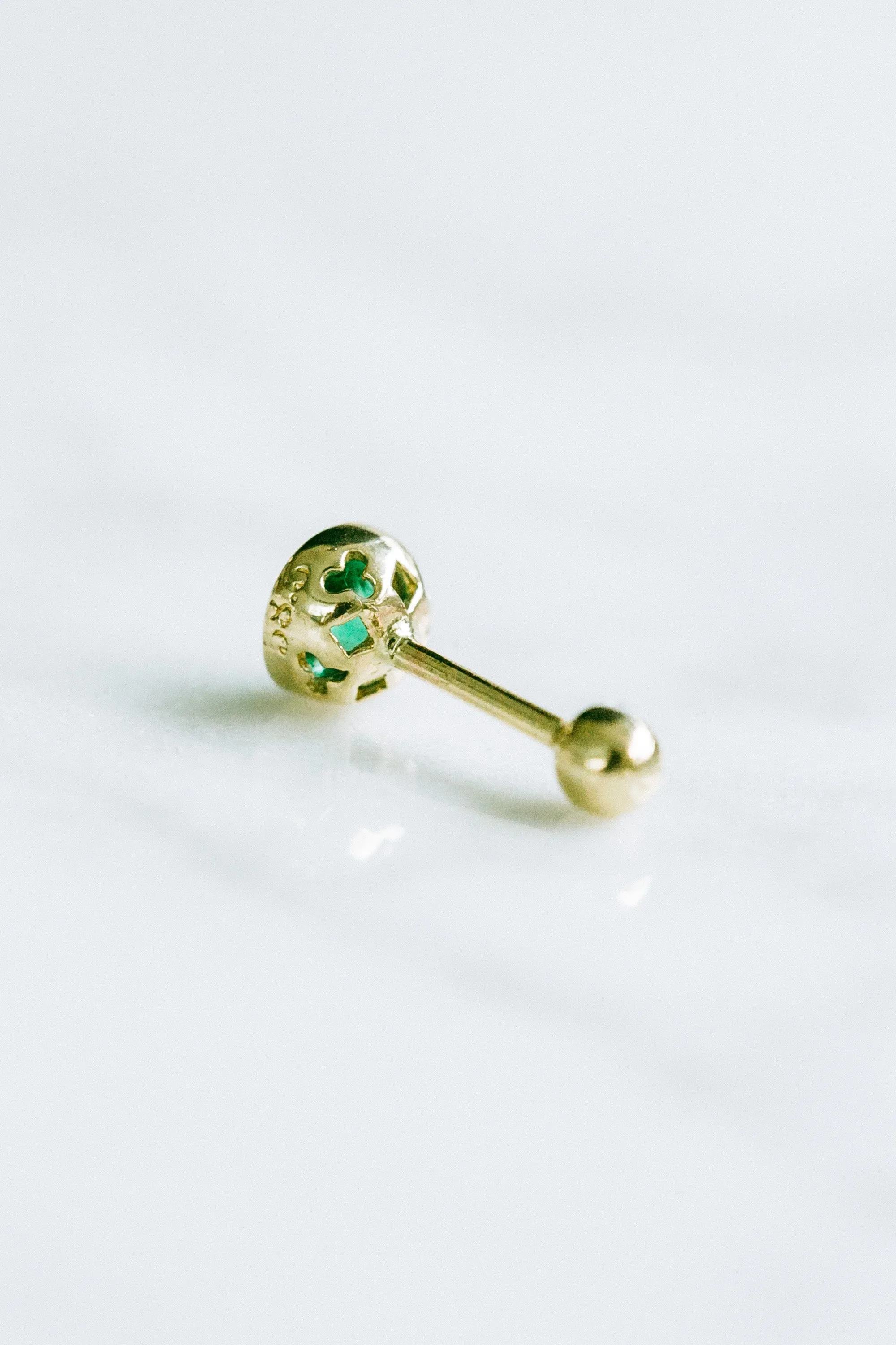 14K 18K Solid Gold Genuine 4mm Emerald Stone Bar Ear Stud Cartilage Tragus Helix Barbell Piercing