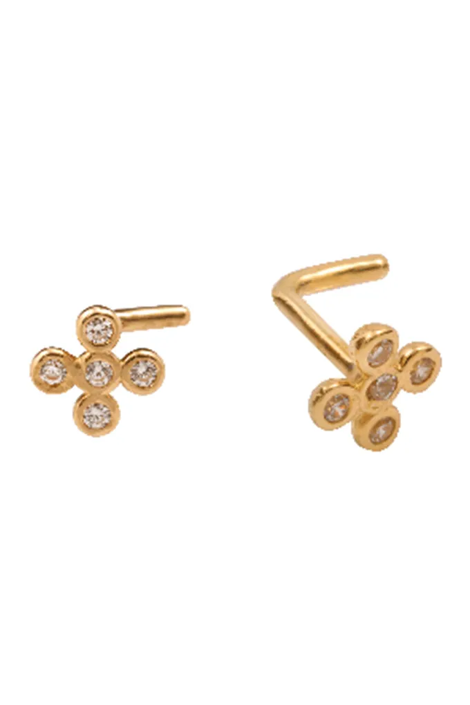 14K Solid Gold 20g 4 Leaf Clover Cz Nose Stud Piercing