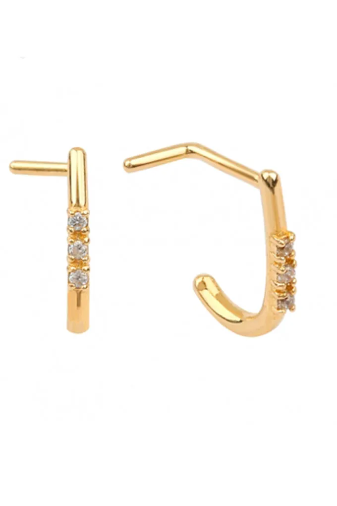 14K Solid Gold 20g Cz J Curved Bar Nose Stud Piercing