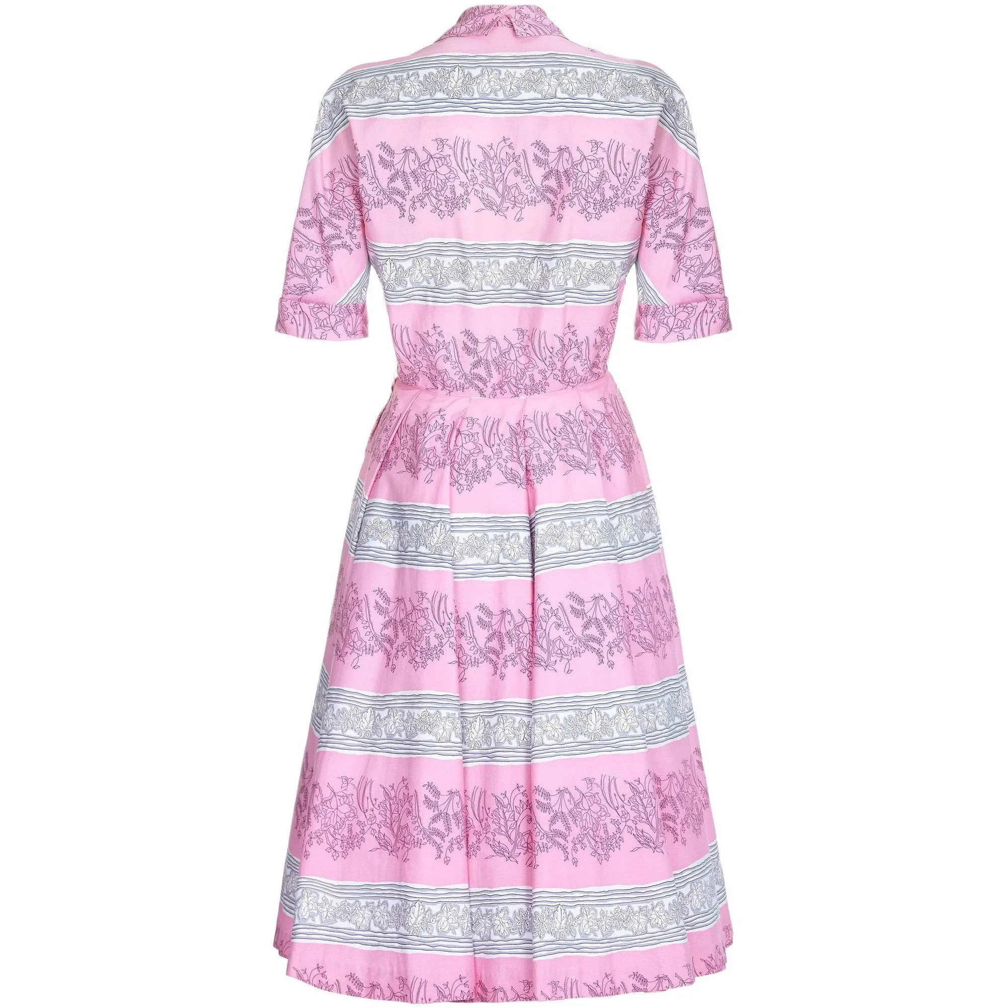 1950s Horrockses Pink Cotton Novelty Ivy Leaf Print Dress