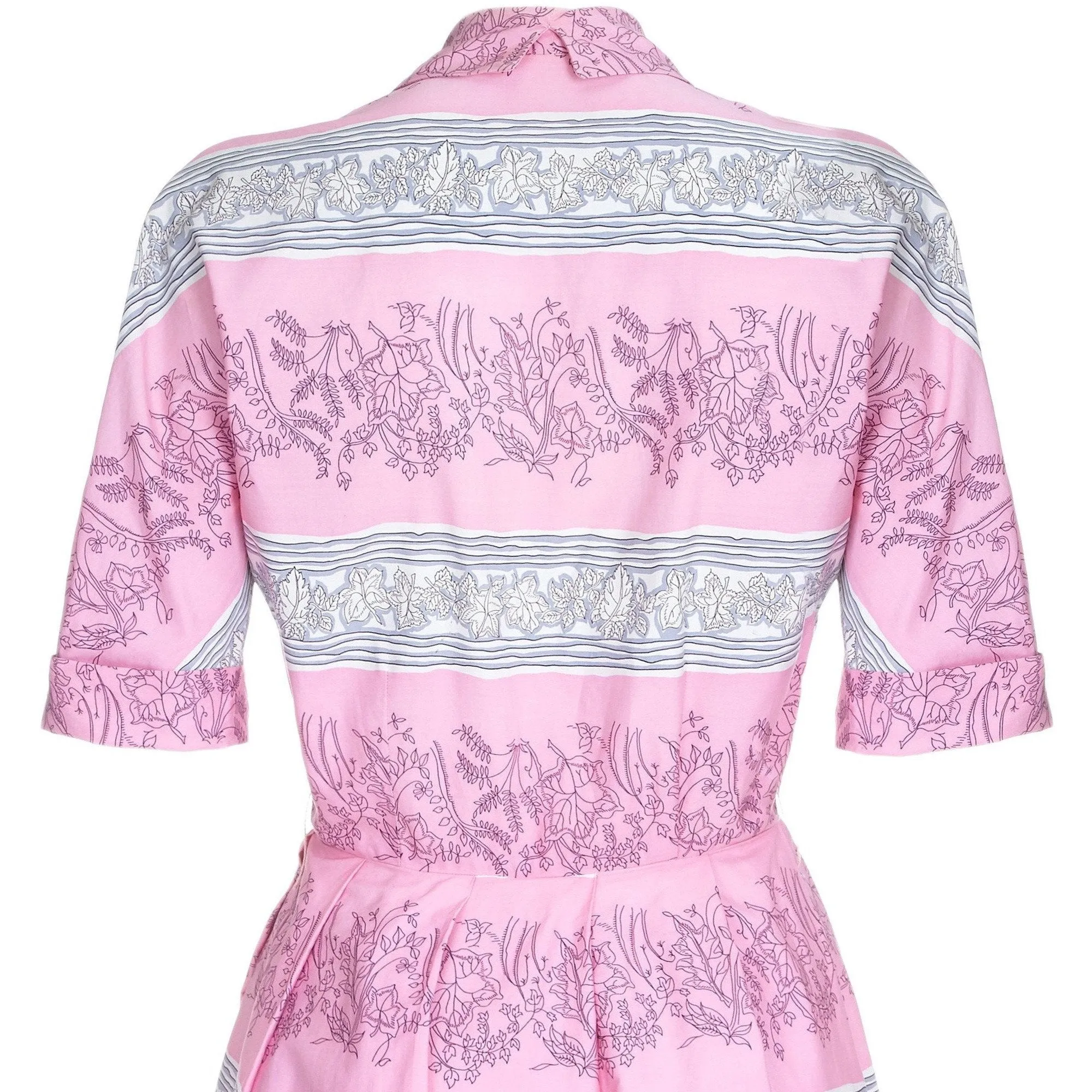 1950s Horrockses Pink Cotton Novelty Ivy Leaf Print Dress