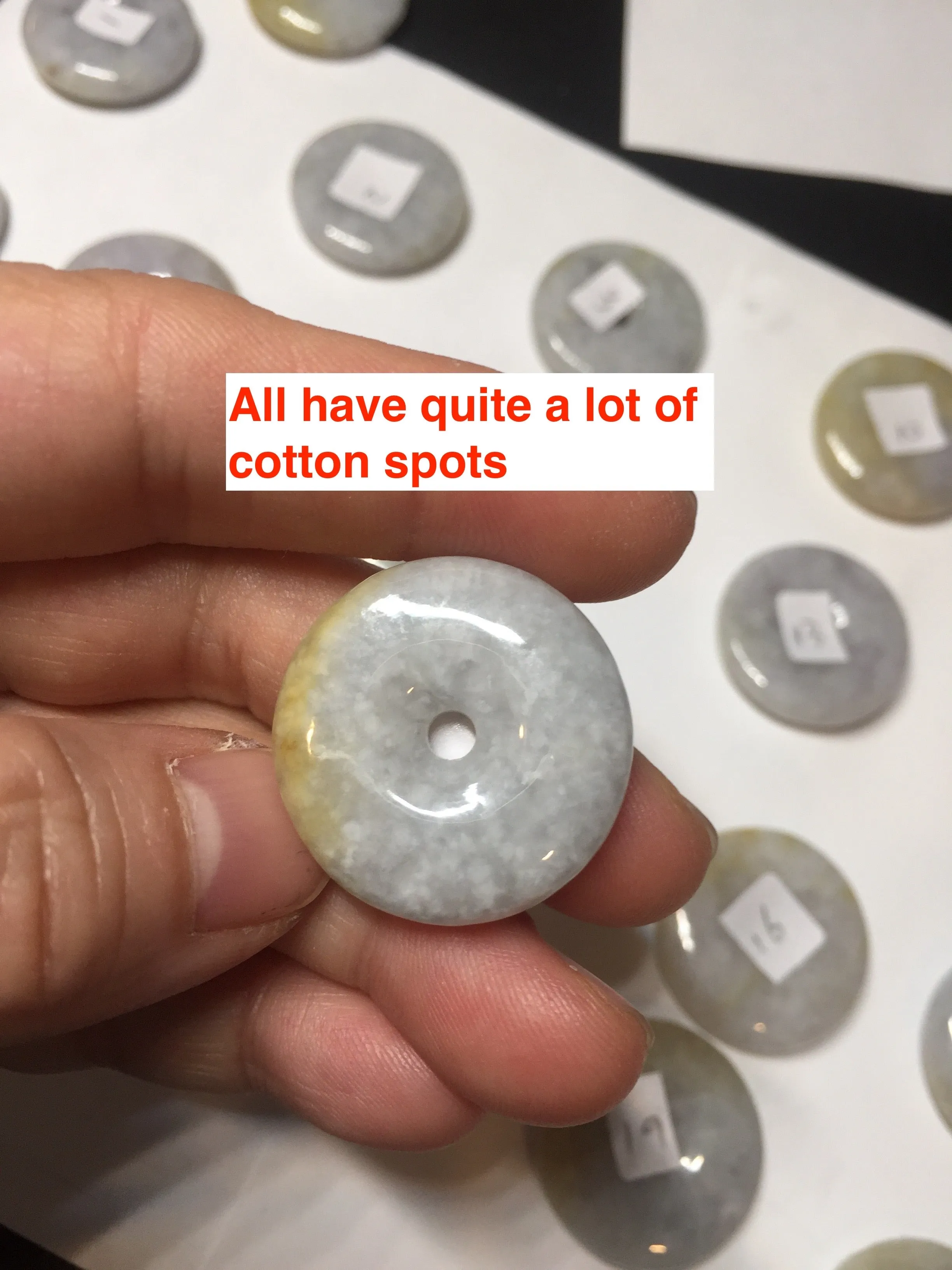 24-25mm Type A 100% Natural light purple/yellow/white Jadeite Jade Safety Guardian Button donut Pendant/worry stone group BM54