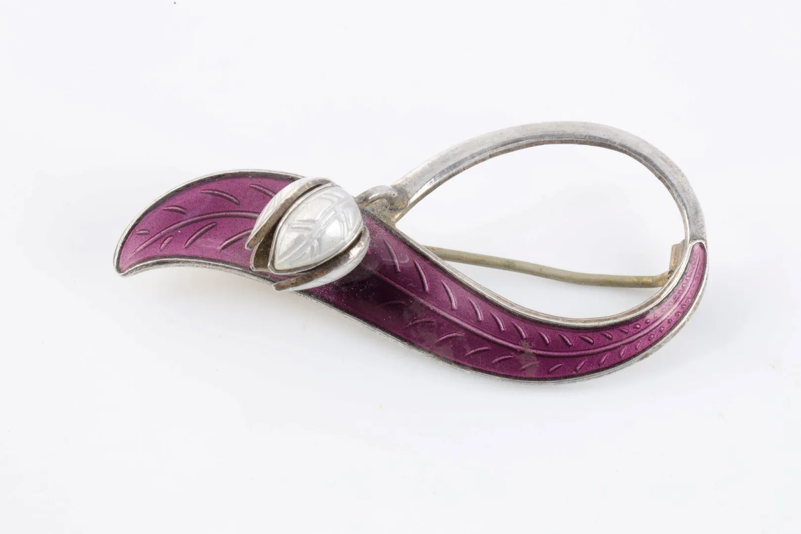 Aksel Holmsen 925 Silver Purple Enamel Lily of the Valley Brooch (6.37g.)