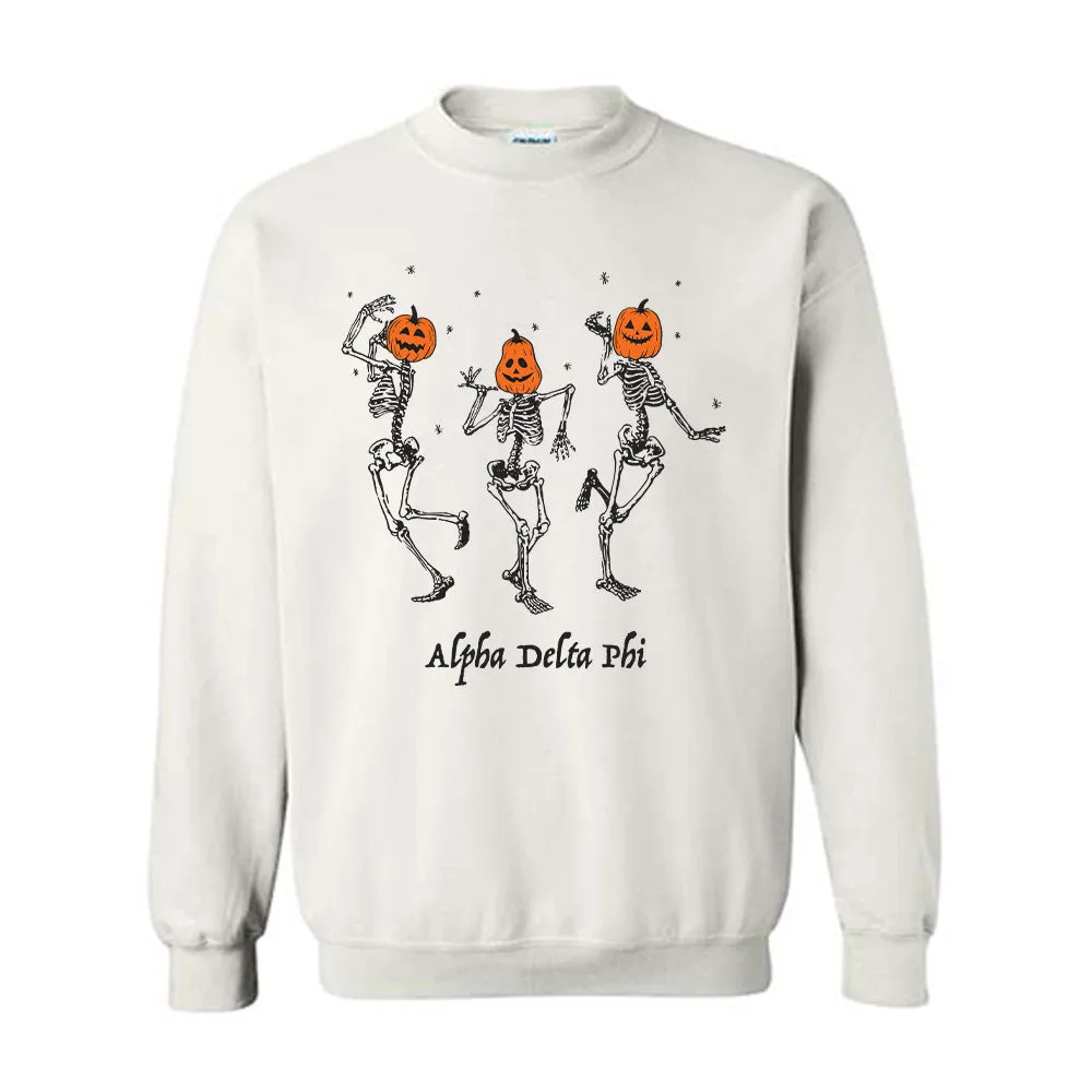 Alpha Delta Phi Pumpkin Head Skeletons Crewneck Sweatshirt