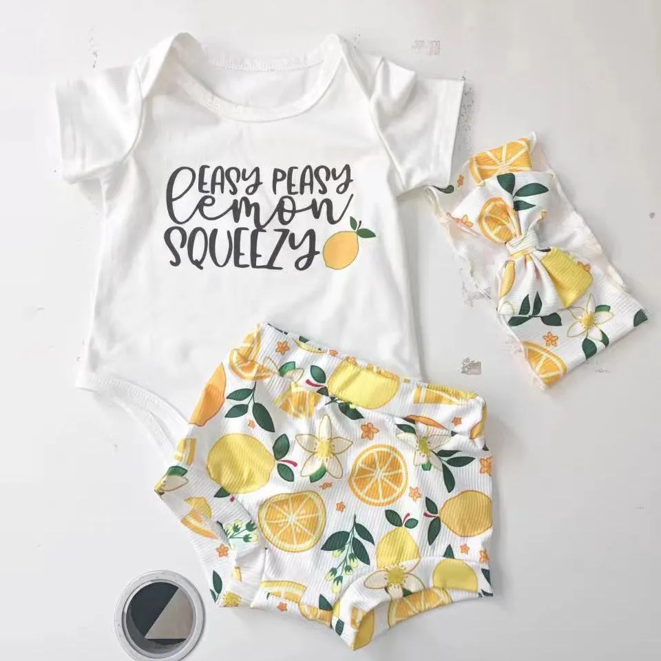 Baby Girls Letters Fruit Print Shorts Rompers Wholesale 24030160