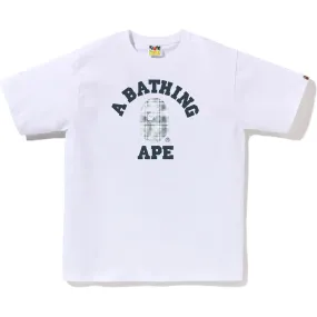 Bape College Logo Plaid Tee 'White Blue'