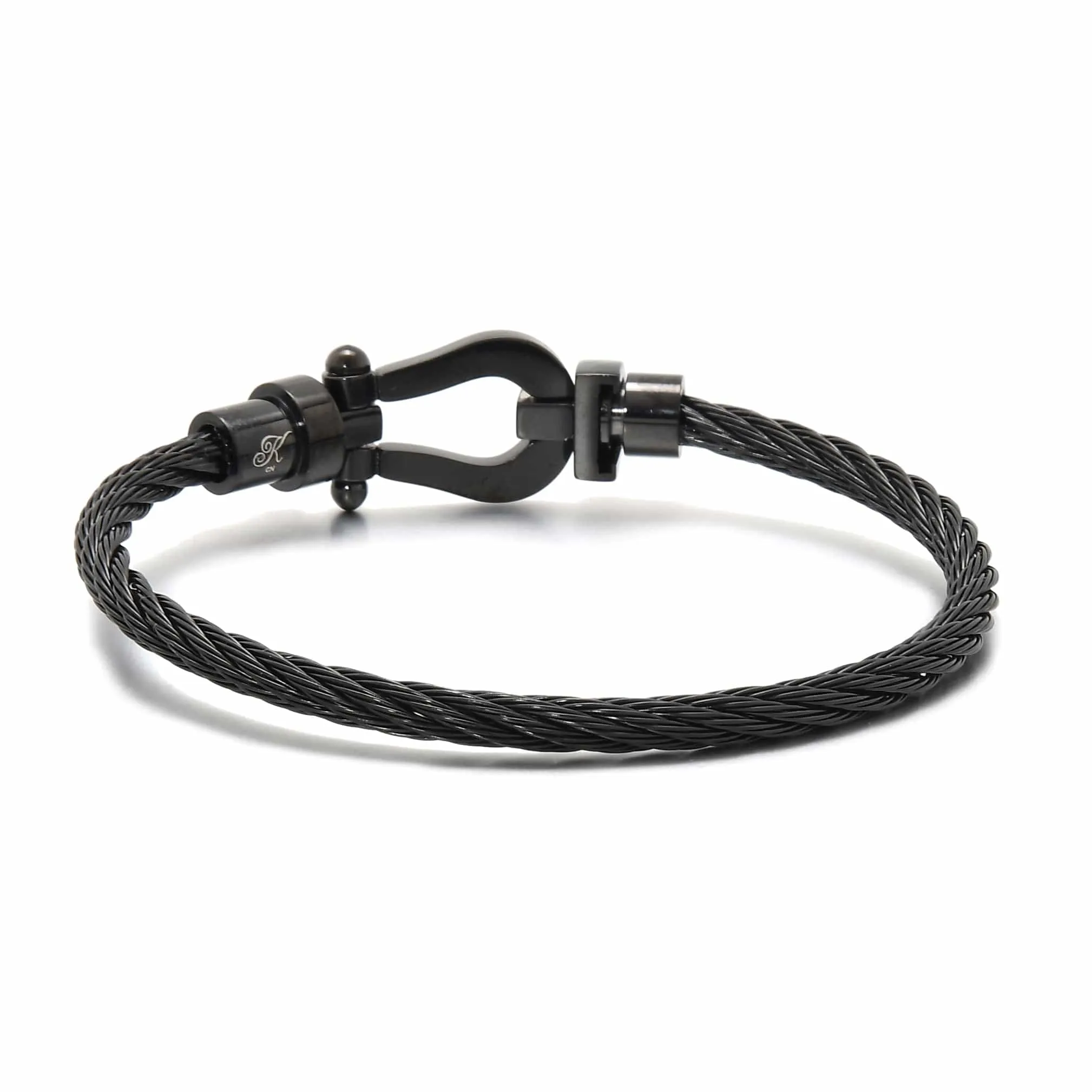 Black Arabian Cable Braided Steel Hearts Bracelet