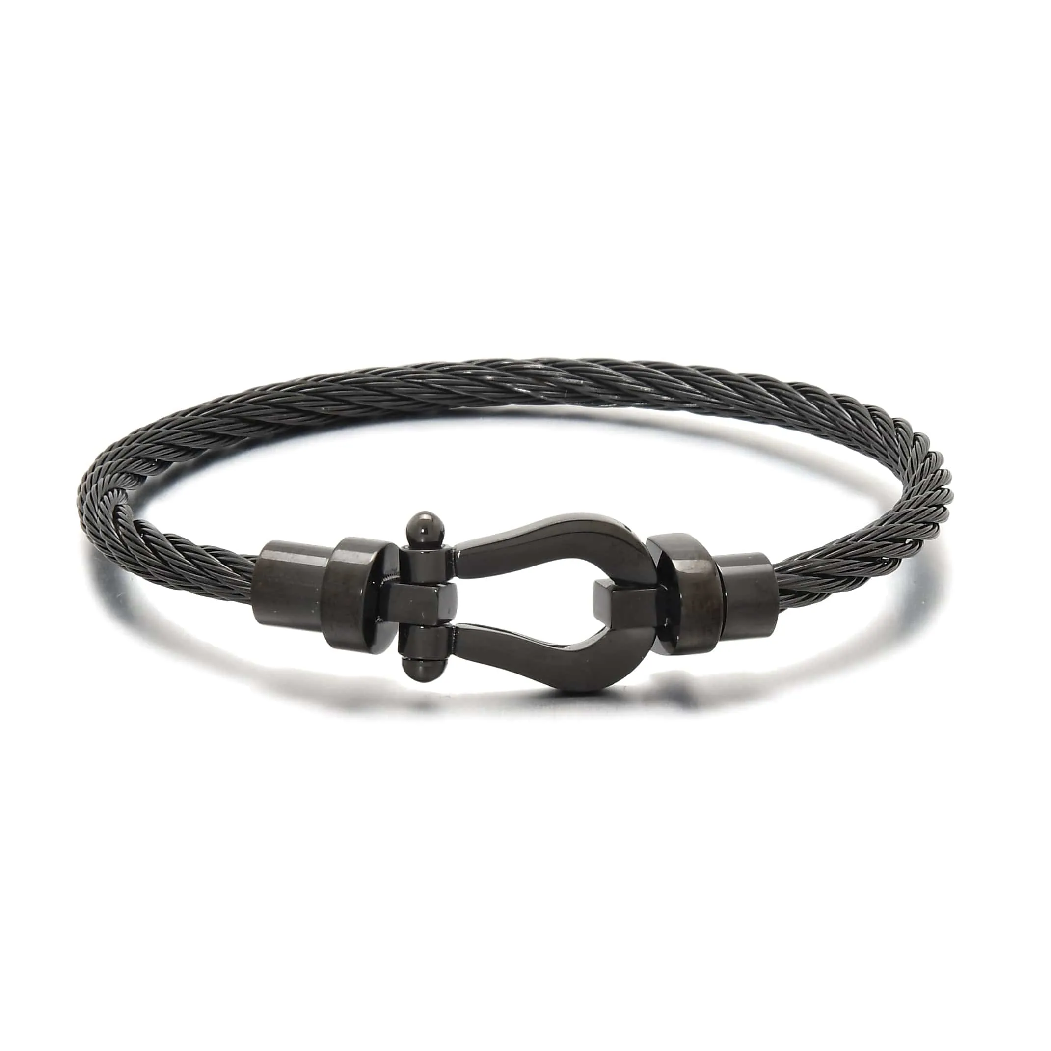 Black Arabian Cable Braided Steel Hearts Bracelet