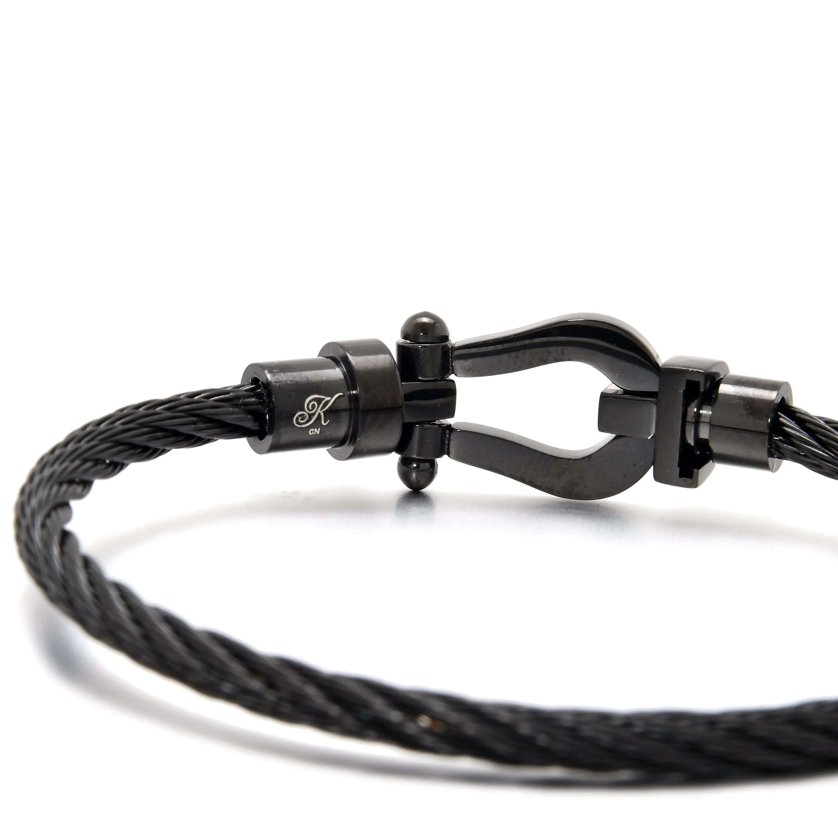 Black Arabian Cable Braided Steel Hearts Bracelet