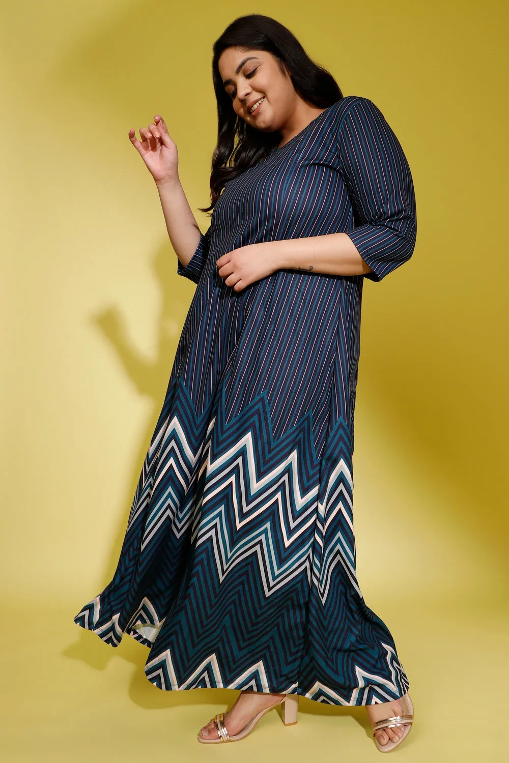 Blue Chevron Melody Printed Maxi Dress