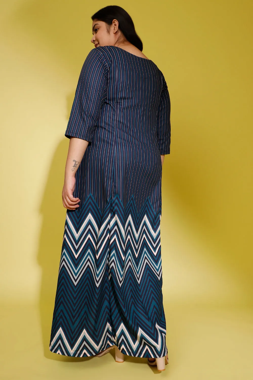 Blue Chevron Melody Printed Maxi Dress