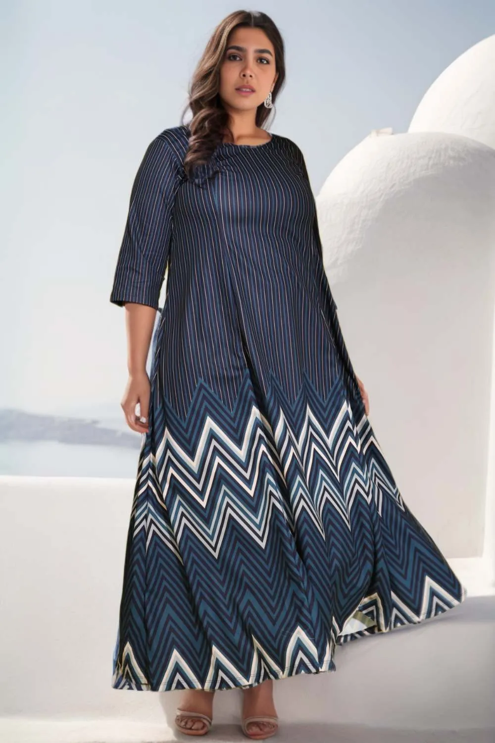 Blue Chevron Melody Printed Maxi Dress