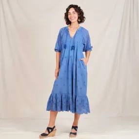 Blue Eyelet Long Tiered Dress