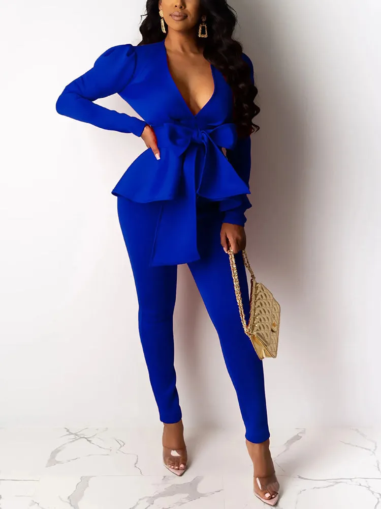 Bow Tie Blazer Pants Set