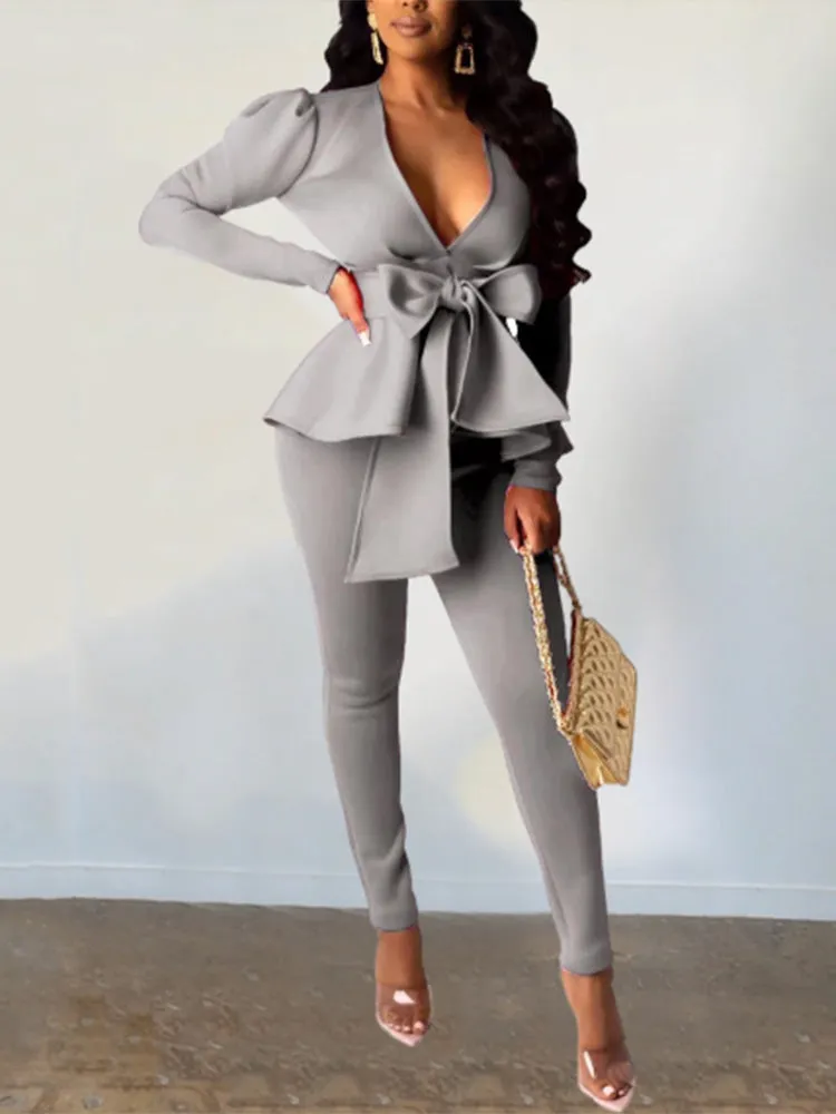 Bow Tie Blazer Pants Set