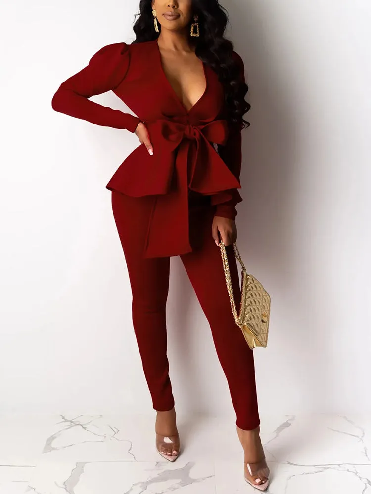 Bow Tie Blazer Pants Set