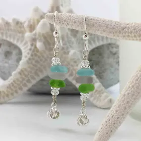 Bright Pastels Sea Glass Sea Stack Earrings with Love Knot Charms | #3002