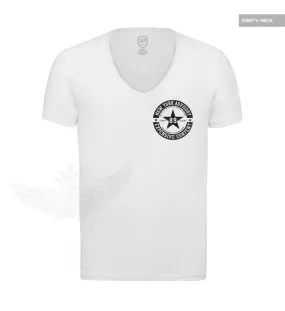 Casual Mens Deep V-neck White T-shirt Pocket Style "NY Advisory" MD891