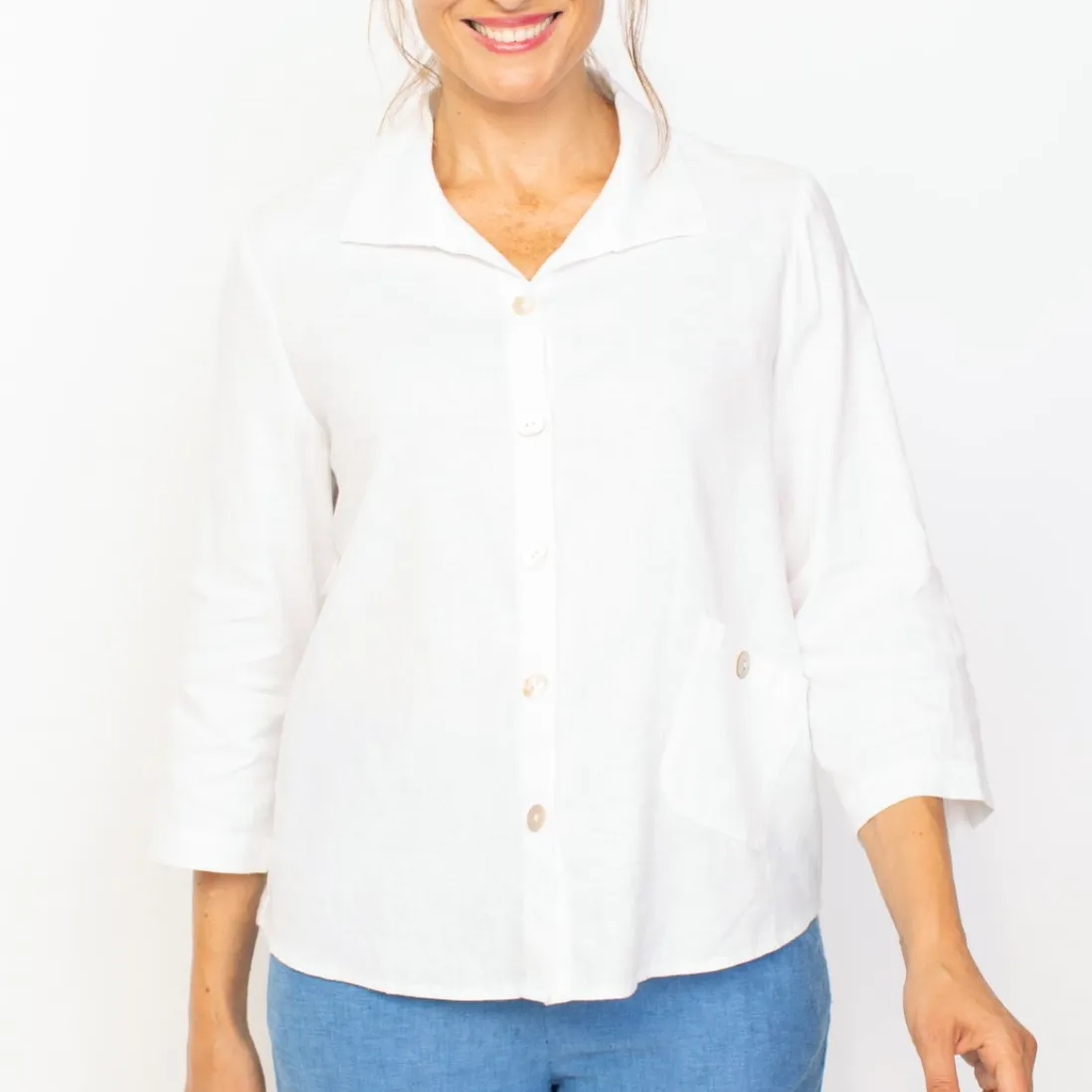 Classic Linen Shaped Shirt - White (Only XXL Left)