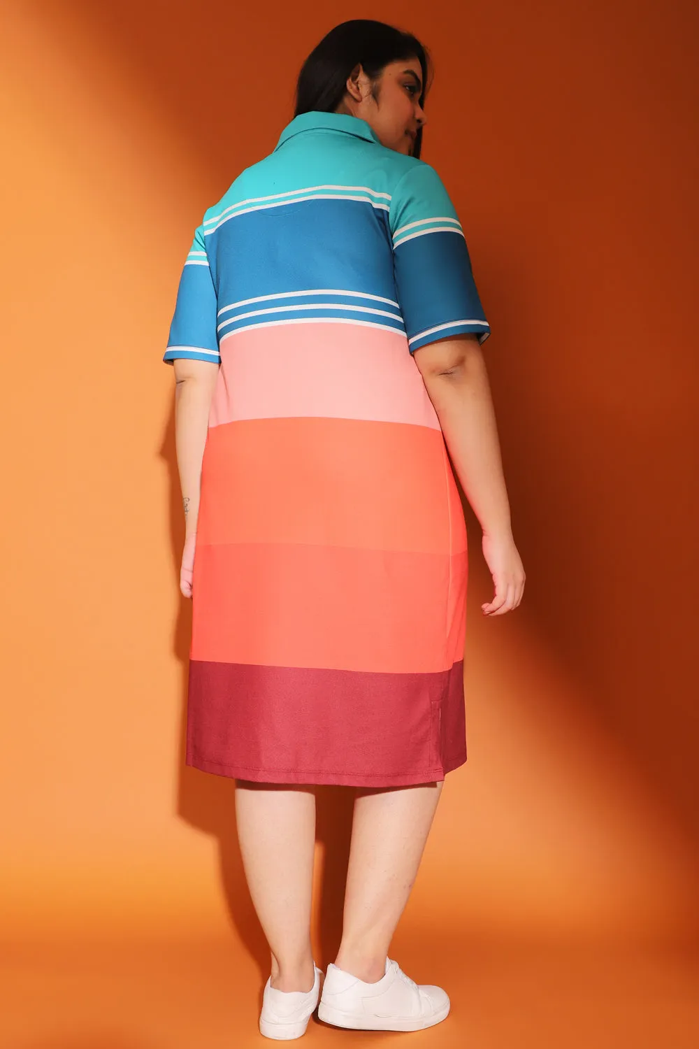 Color Block Printed Polo Dress