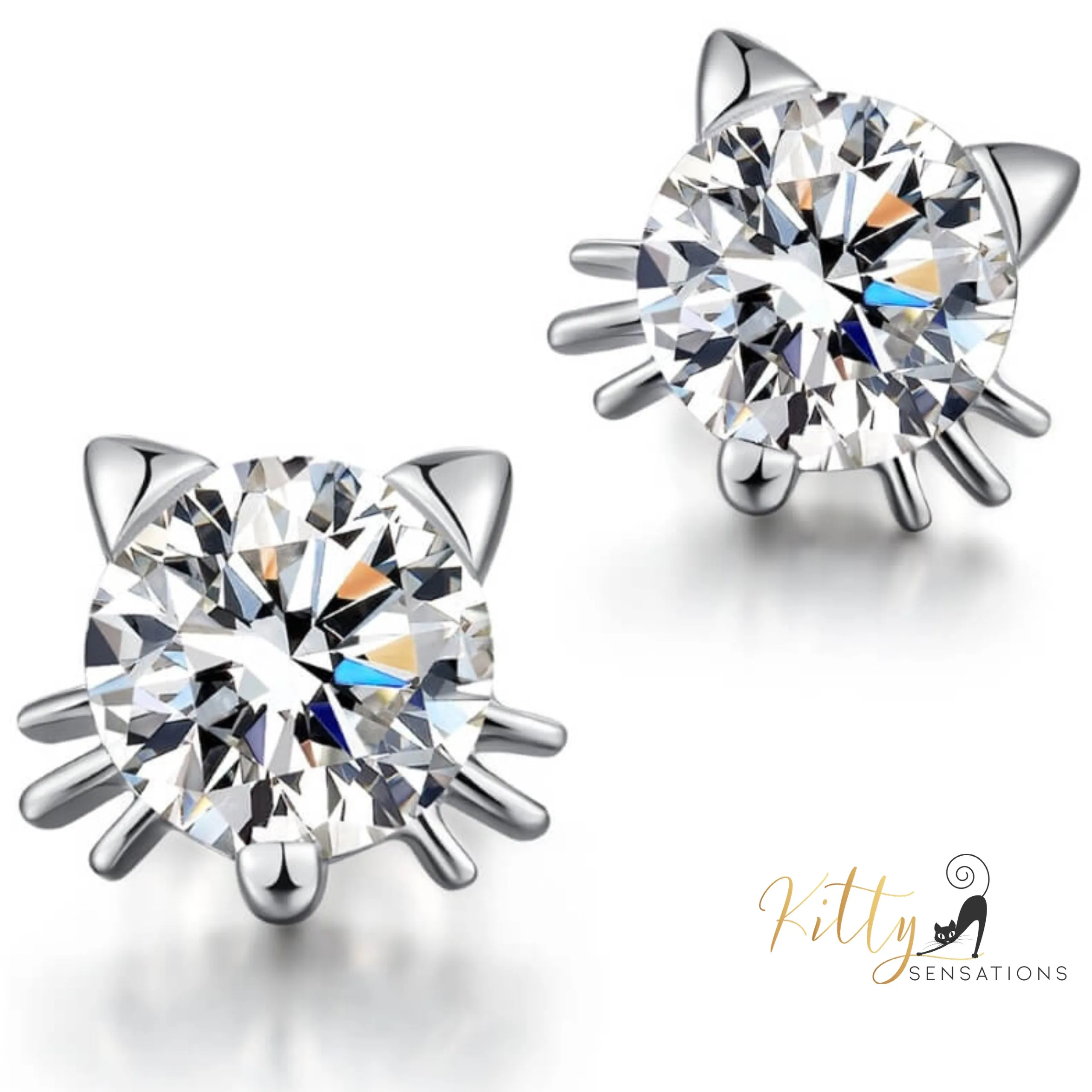 Cubic Zirconia Cat Earrings - Stud or Dangling - Your Choice! (Solid 925 Sterling Silver)