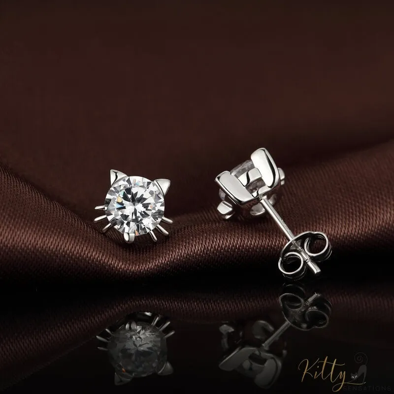 Cubic Zirconia Cat Earrings - Stud or Dangling - Your Choice! (Solid 925 Sterling Silver)