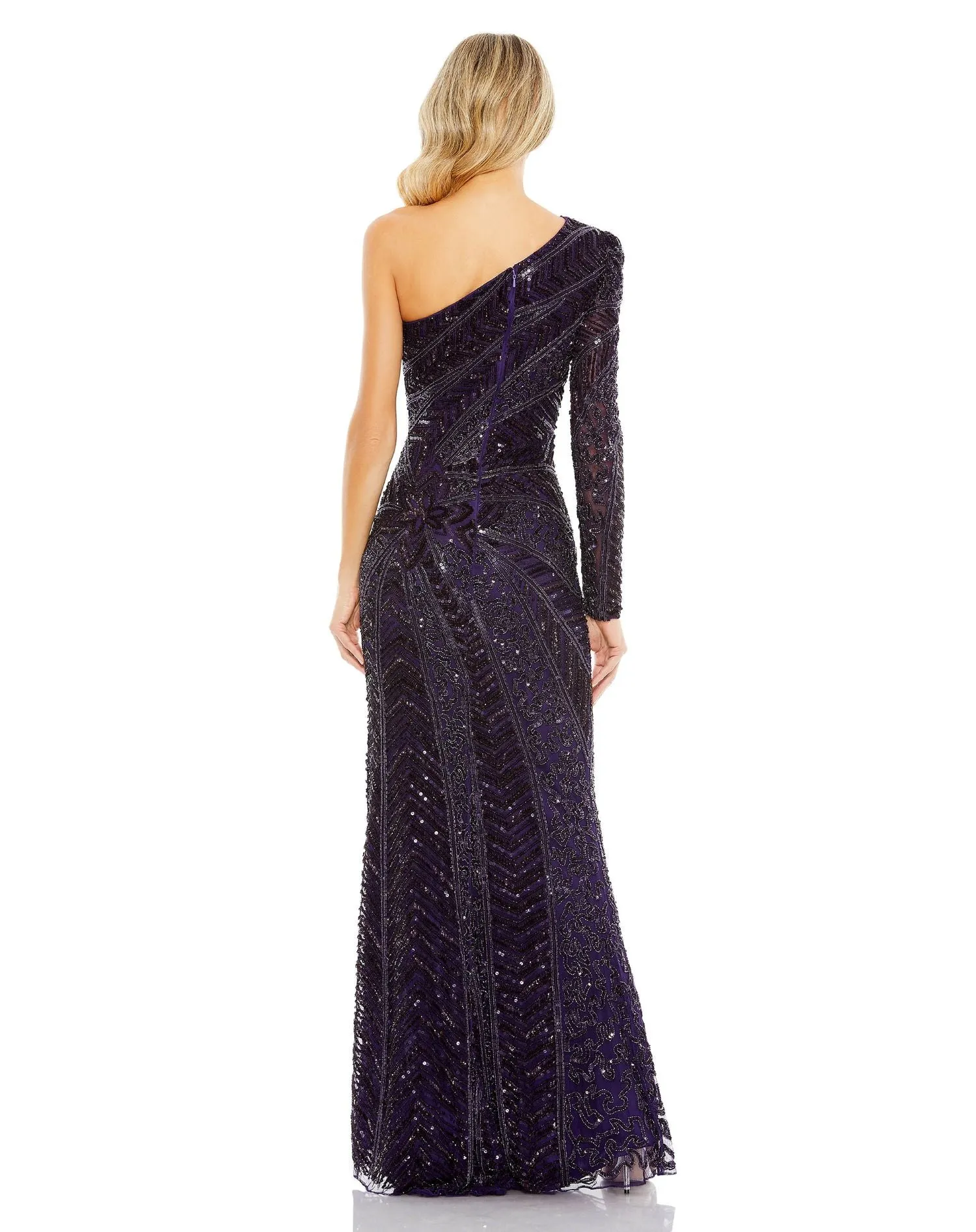 Embellished Illusion One Sleeve Gown