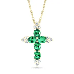 Emerald and White Sapphire Cross Pendant