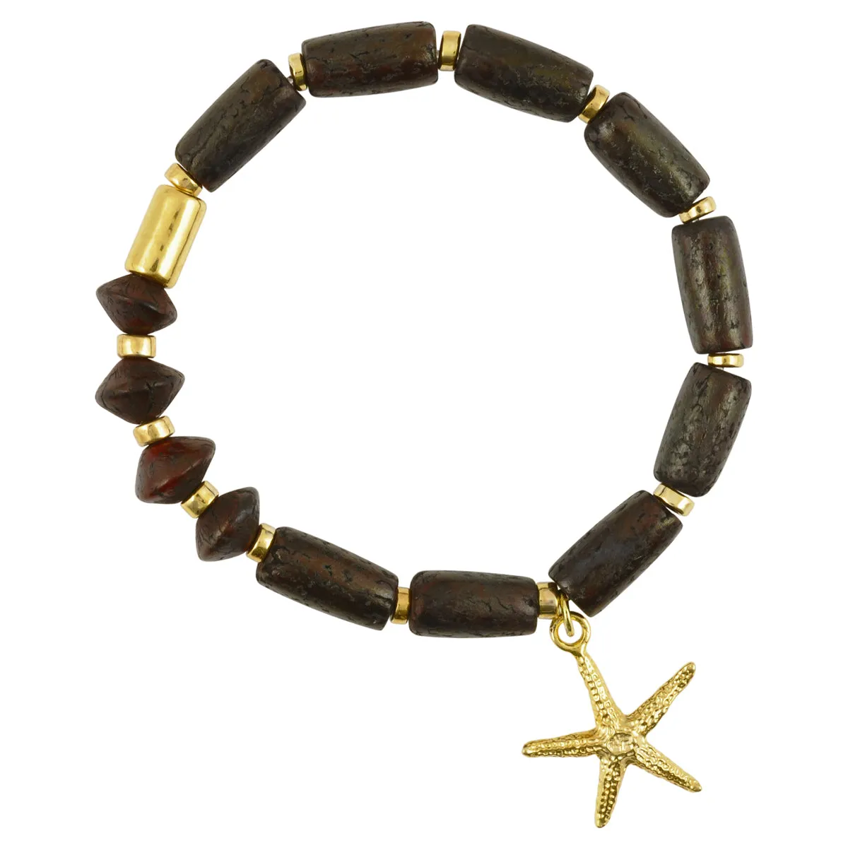 Finished Jewelry-Chocolate Velvet-Gold Starfish Stretch Bracelet