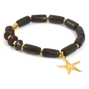 Finished Jewelry-Chocolate Velvet-Gold Starfish Stretch Bracelet