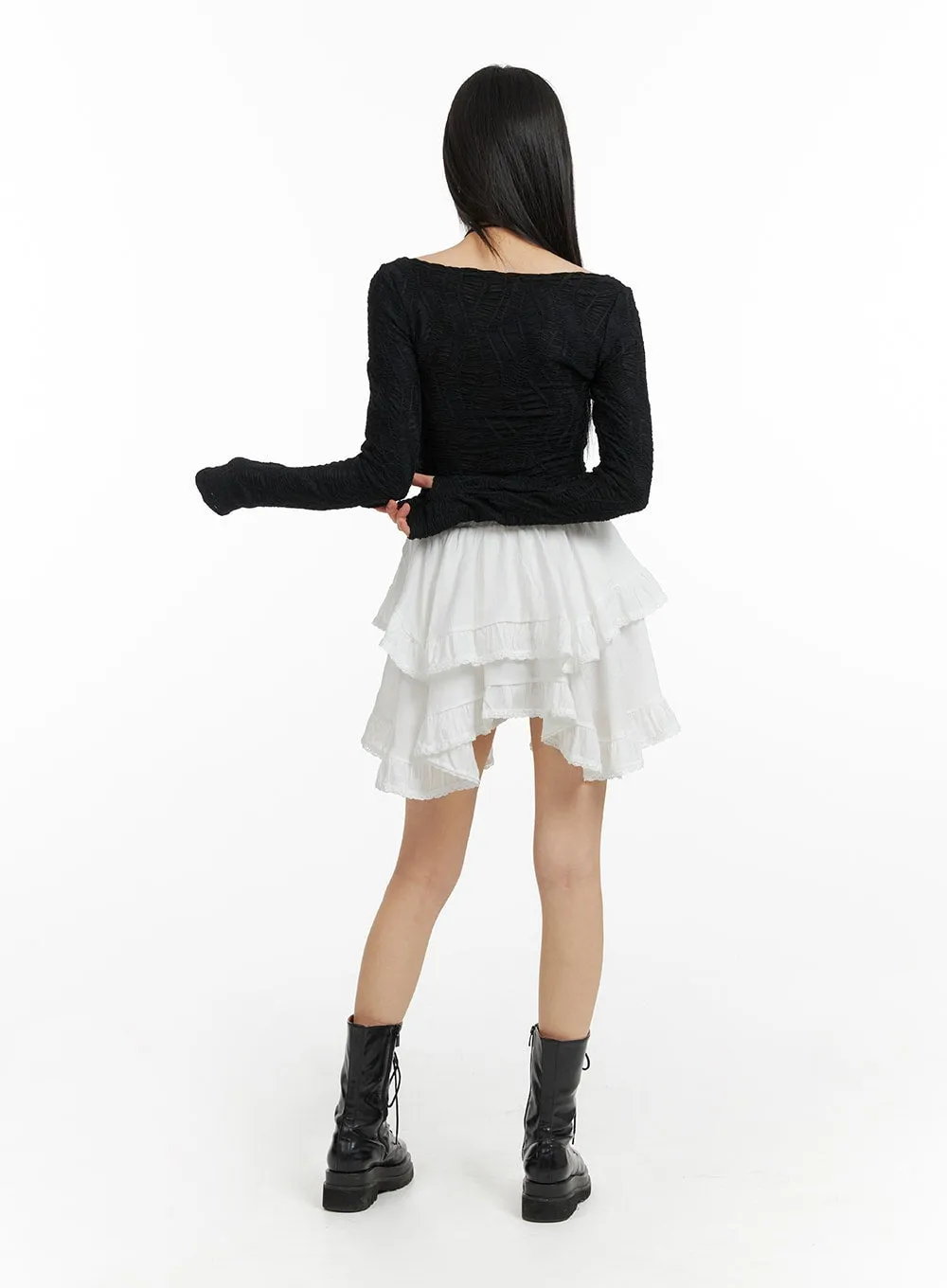 Frill-Banded Lace Mini Skirt CF422