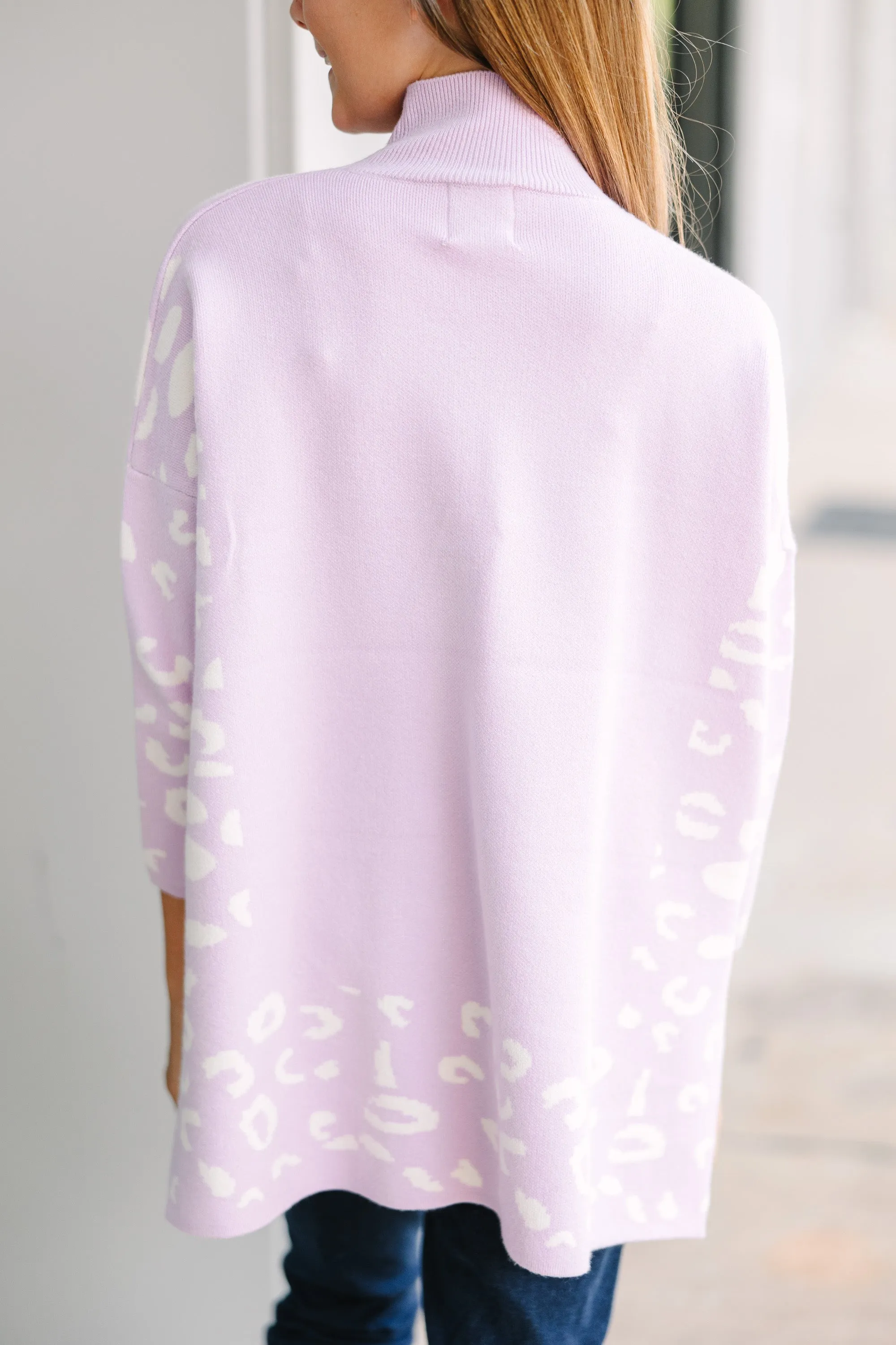 Girls: All In Theory Lavender Purple Leopard 3/4 Sleeve Sweater Tunic