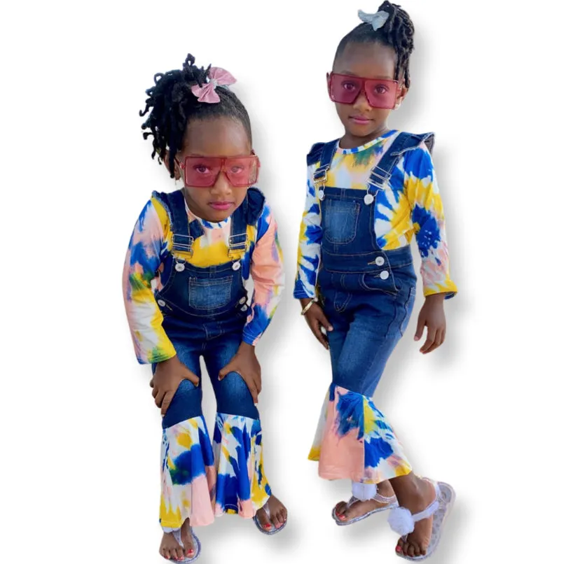 GIRLS DENIM TYE DYE JUMPSUIT