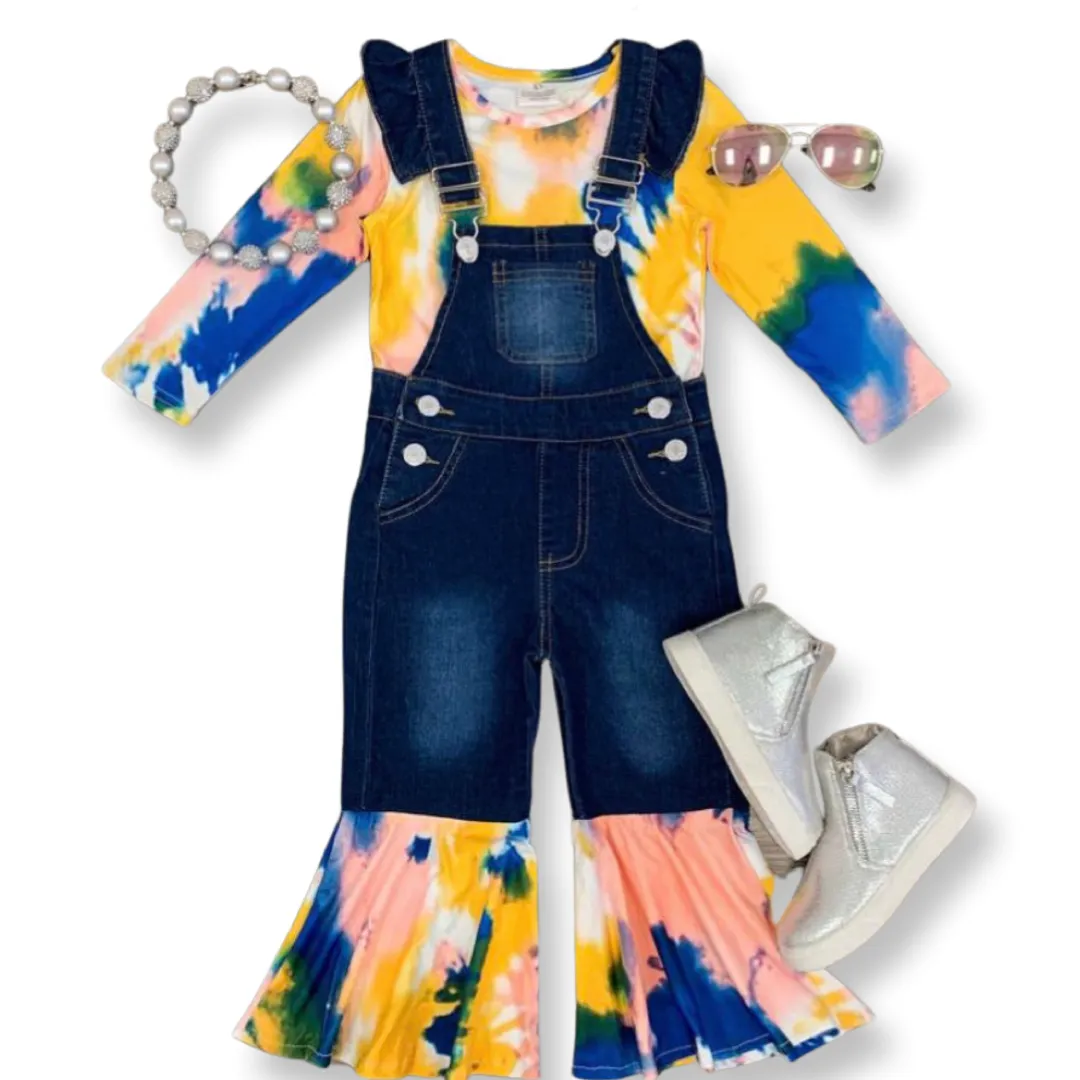 GIRLS DENIM TYE DYE JUMPSUIT