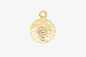 Hammered Circle with CZ Charm Wholesale 14K Gold, Solid 14K Gold, 350G