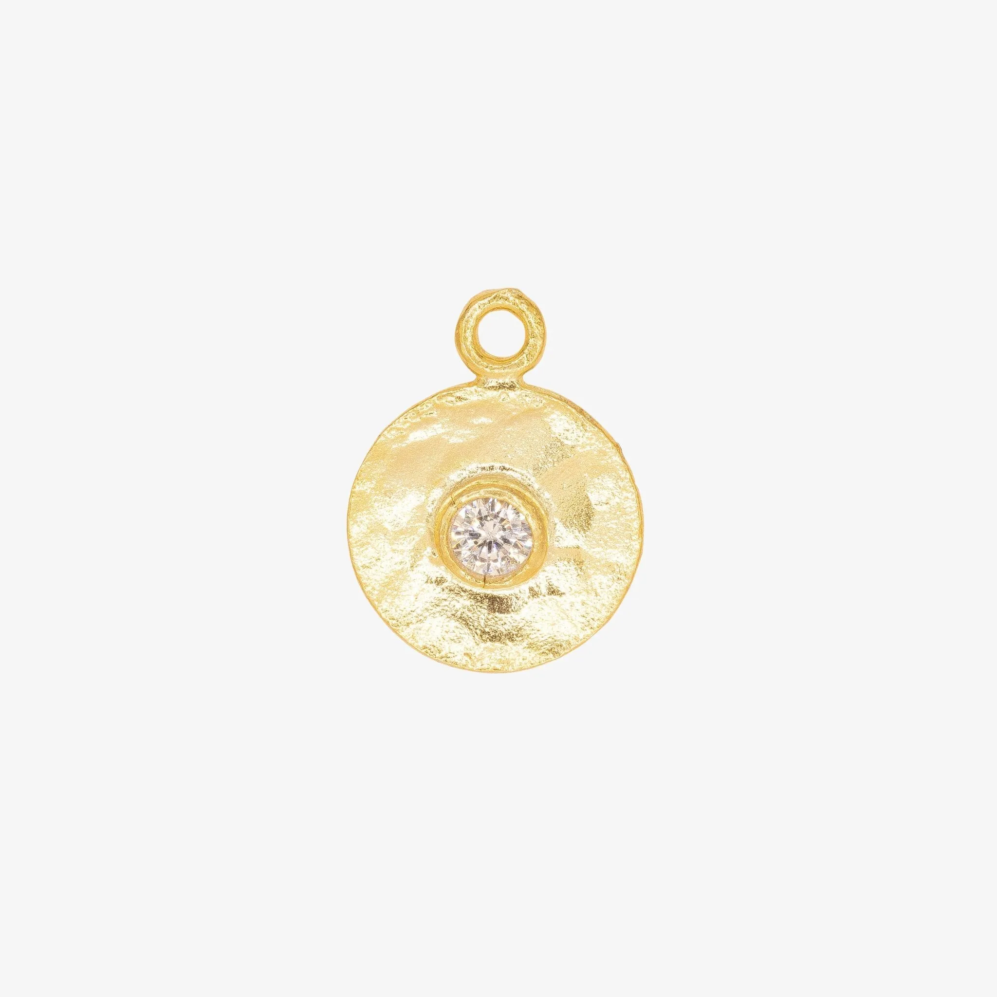 Hammered Circle with CZ Charm Wholesale 14K Gold, Solid 14K Gold, 350G