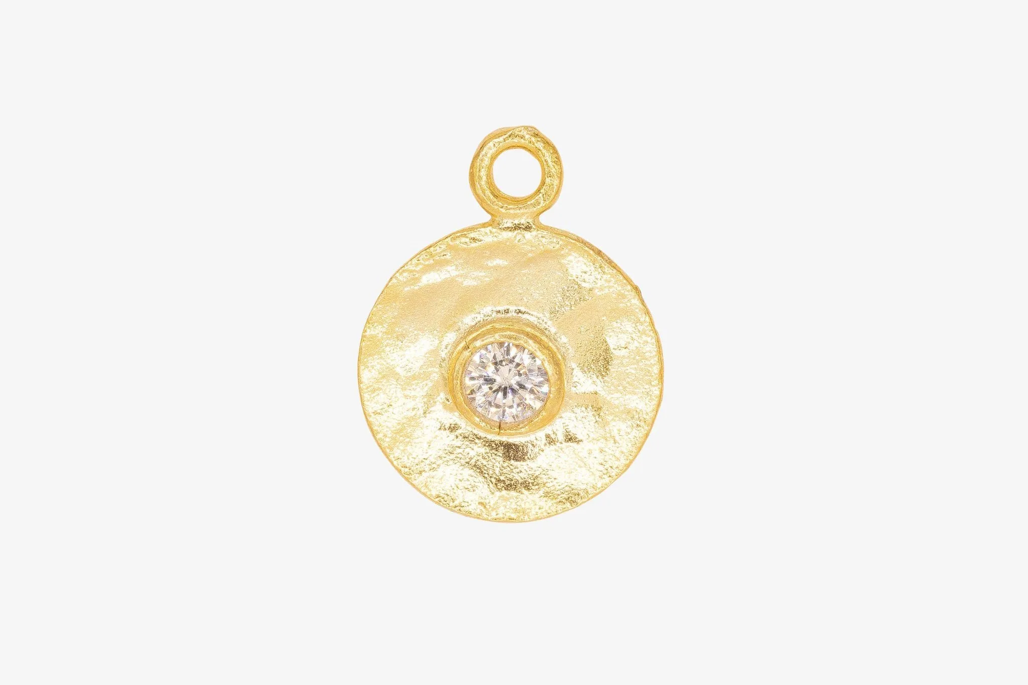 Hammered Circle with CZ Charm Wholesale 14K Gold, Solid 14K Gold, 350G