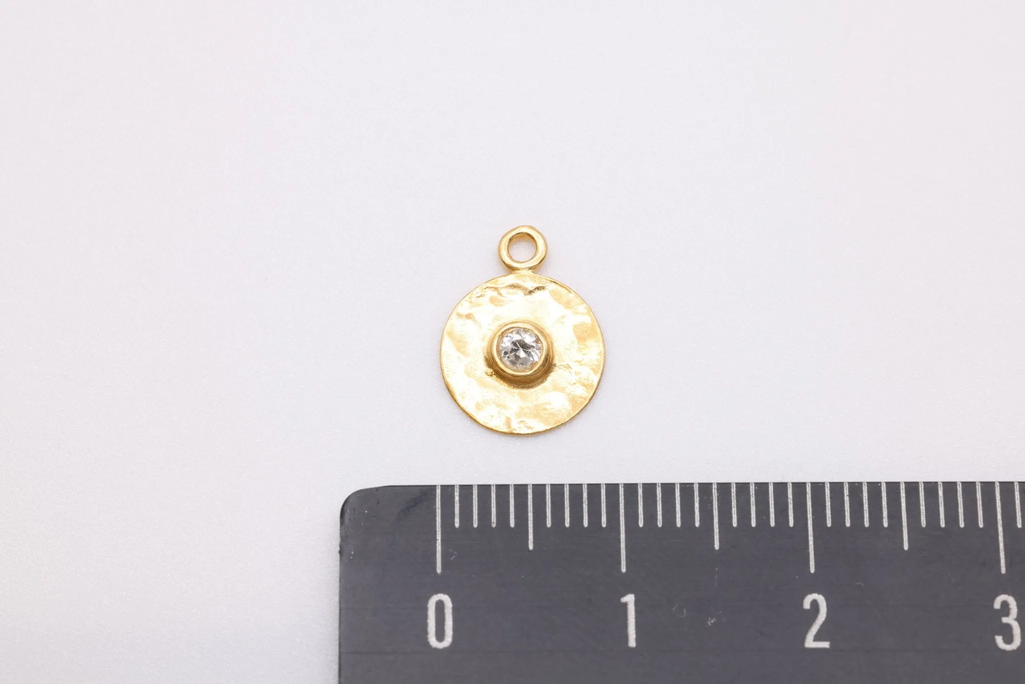 Hammered Circle with CZ Charm Wholesale 14K Gold, Solid 14K Gold, 350G