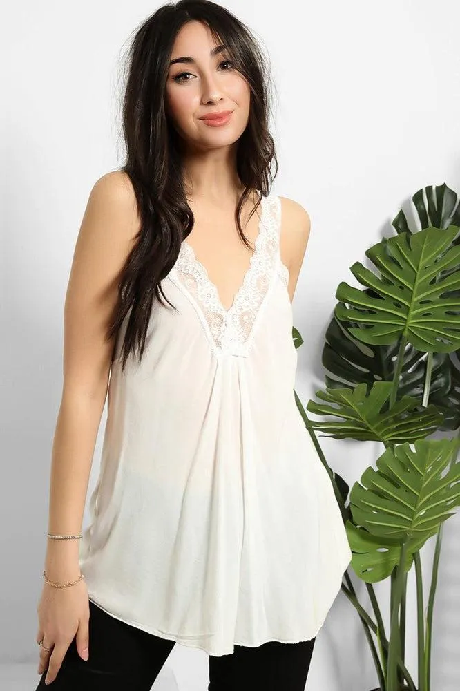 Lace Details Bleached Effect Viscose Cami Top