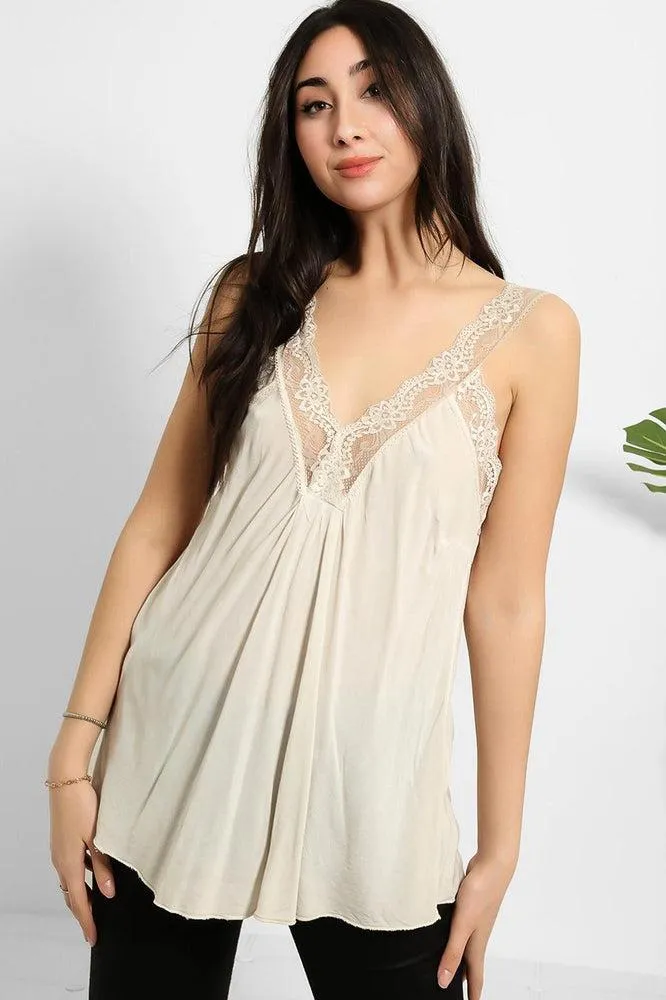 Lace Details Bleached Effect Viscose Cami Top