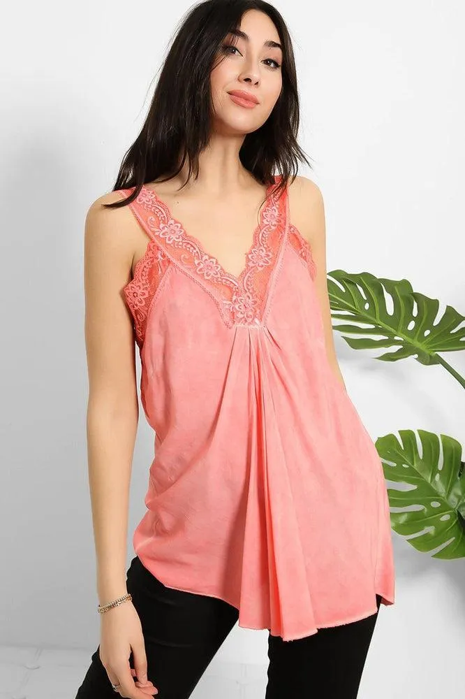 Lace Details Bleached Effect Viscose Cami Top