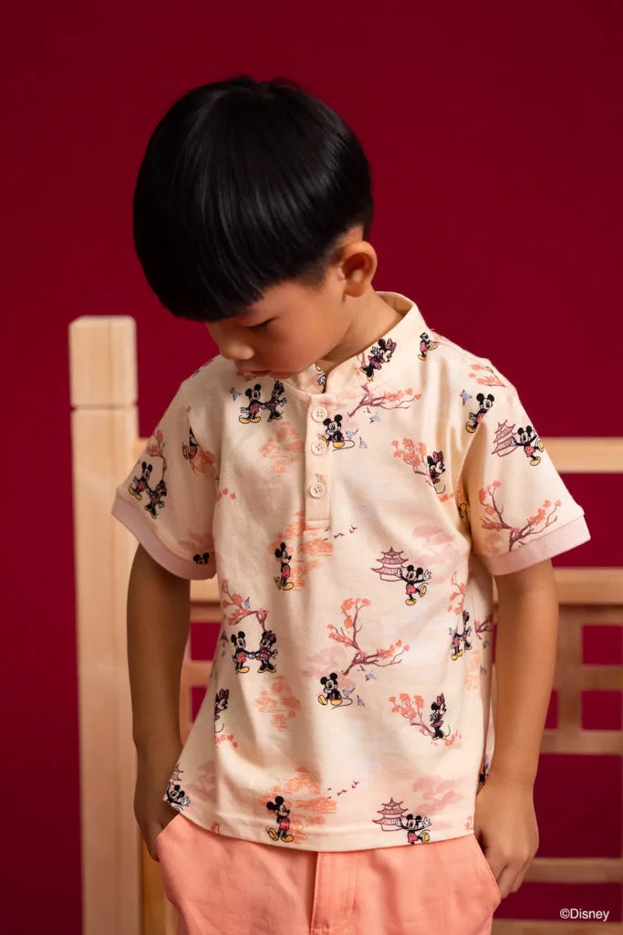 Mandarin-collared Polo Tee - Pagoda Mickey (12Y, 14Y left!)