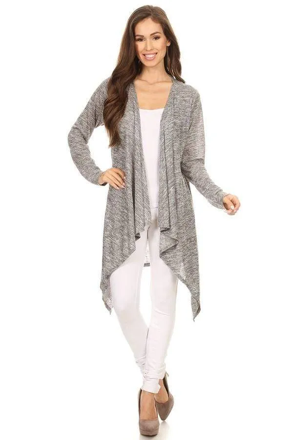 Melange Knit Open Cardigan - Light Gray or Black