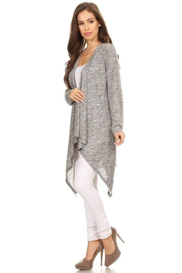 Melange Knit Open Cardigan - Light Gray or Black