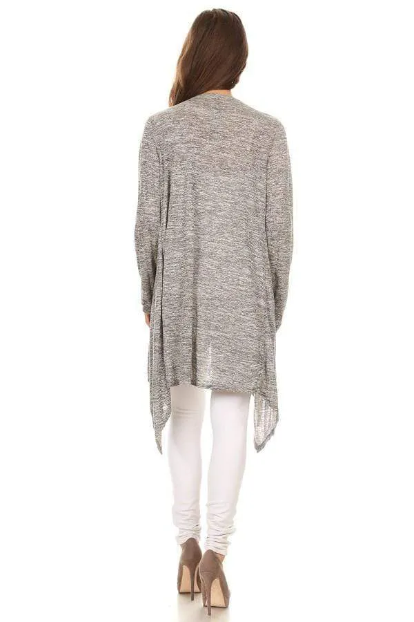 Melange Knit Open Cardigan - Light Gray or Black