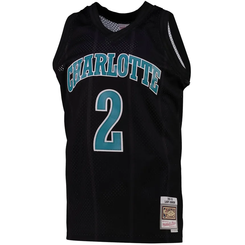 Men's Charlotte Hornets Larry Johnson Black Team Color Swingman Jersey by Mitchell & Ness