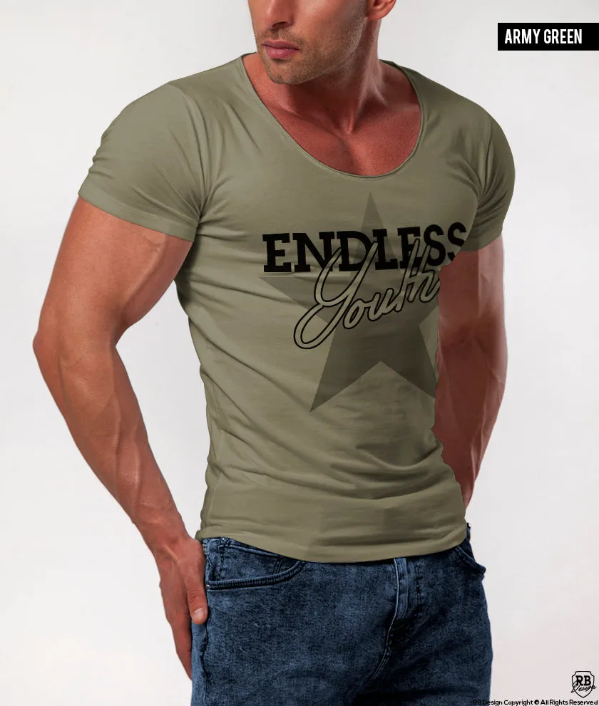 Men's Stylish Casual T-shirt "Endless Youth" Scoop Crew Neck / Color Option / MD750