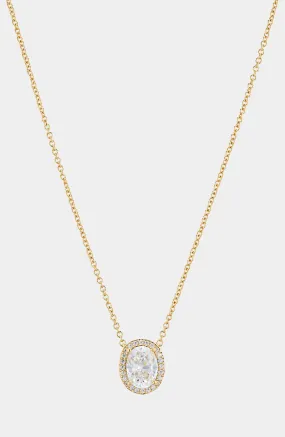 MODERN LOVE OVAL HALO CZ PENDANT NECKLACE