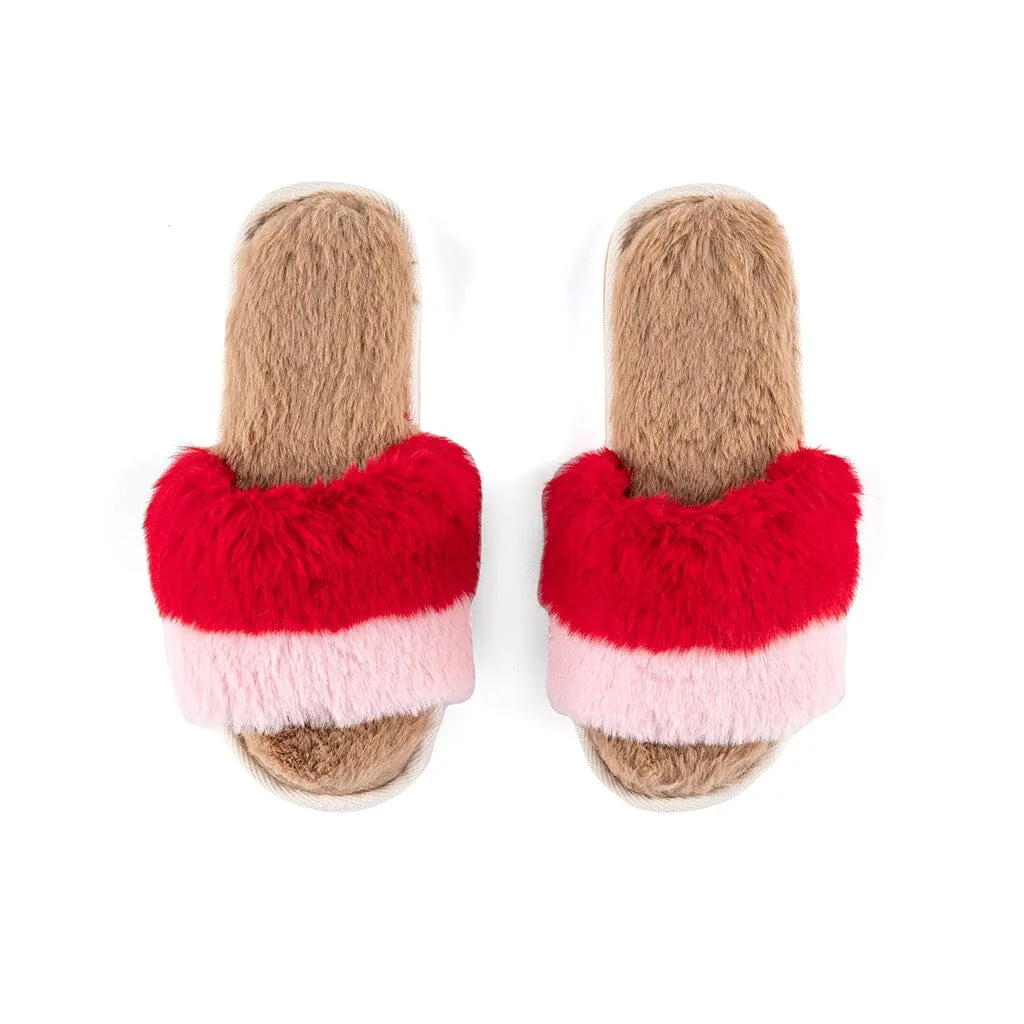 Mora Red and Pink Plush Holiday Slippers | Multi